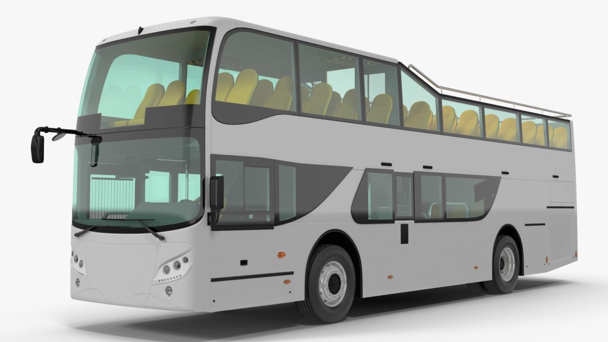 Open Top Tourist Bus Simple Interior White 3D