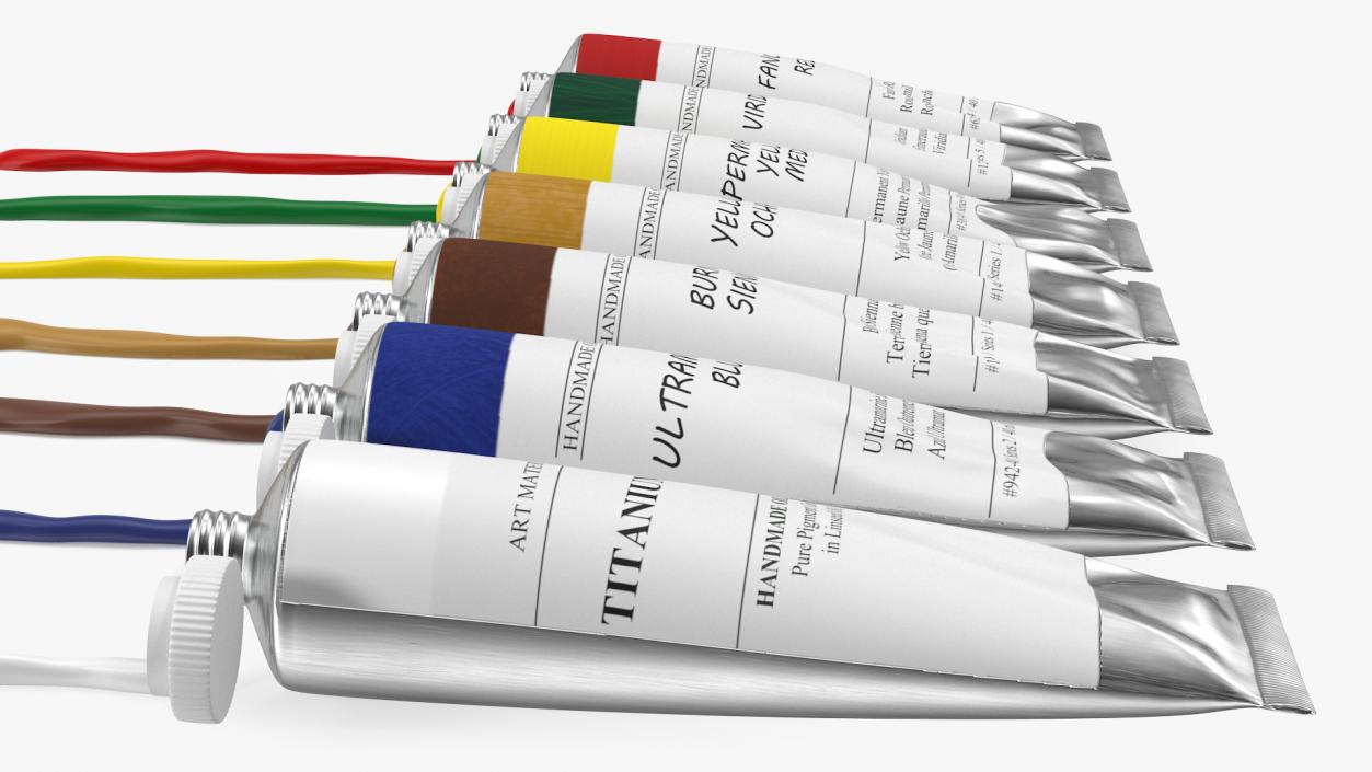 3D Row of Squeezed Oil Paint Tubes
