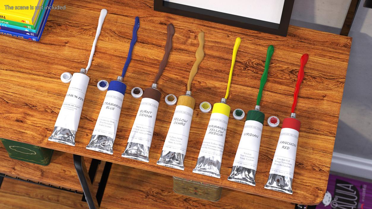 3D Row of Squeezed Oil Paint Tubes