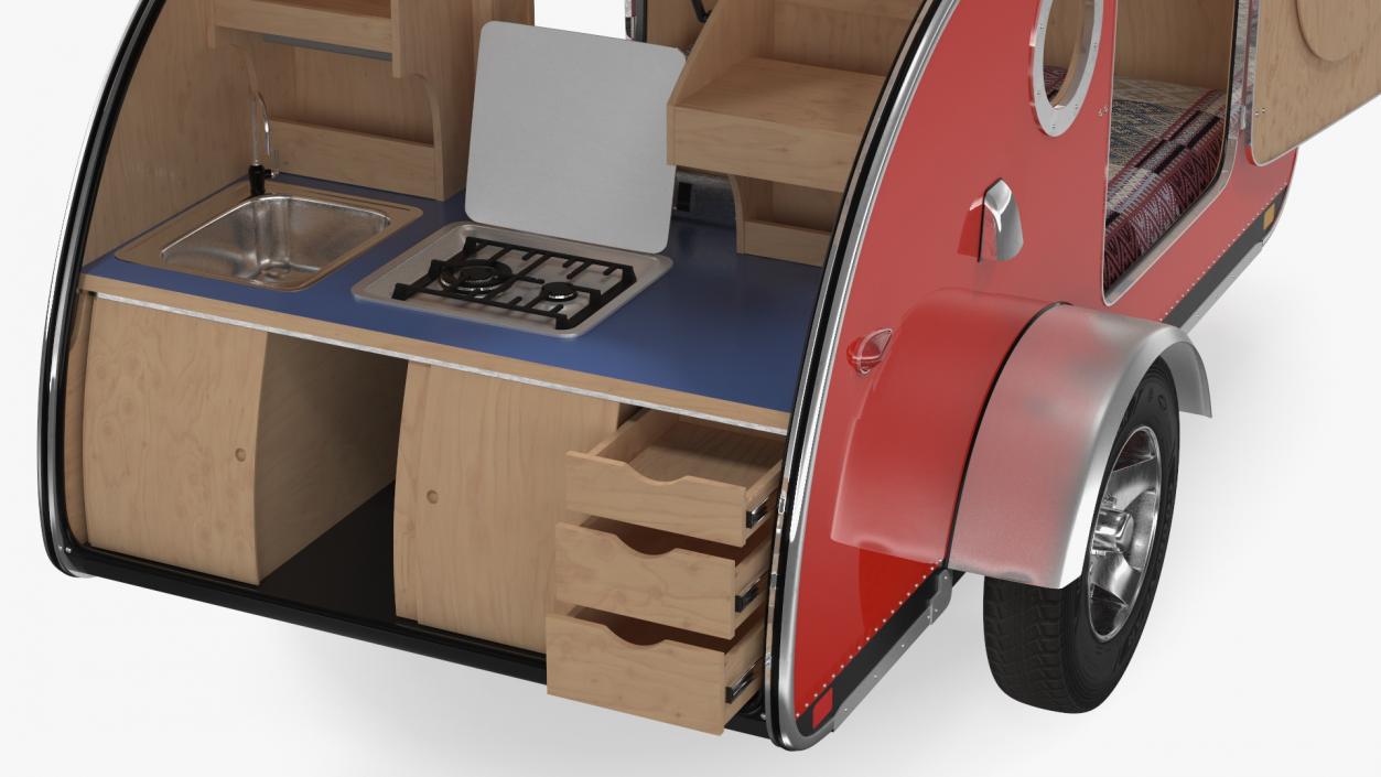 3D model Vistabule Teardrop Camping Trailer Red Rigged
