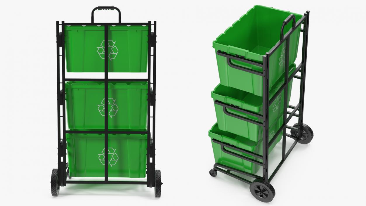 3D model Triple Bin Recycling Cart with Bins