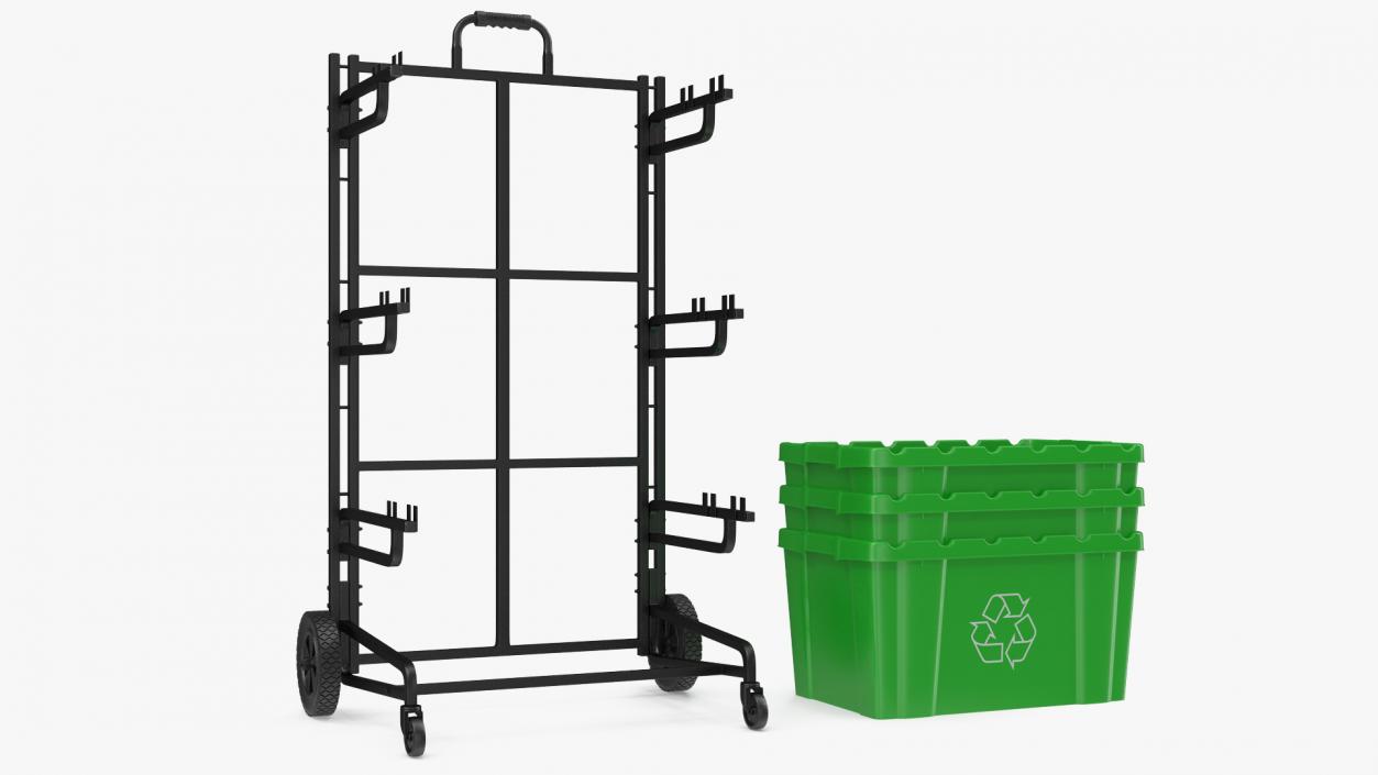 3D model Triple Bin Recycling Cart with Bins