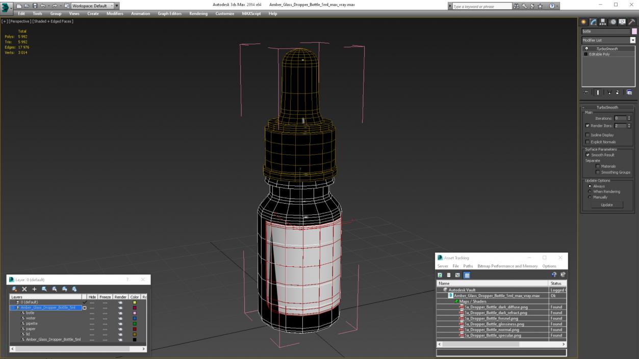 3D model Amber Glass Dropper Bottle 5ml