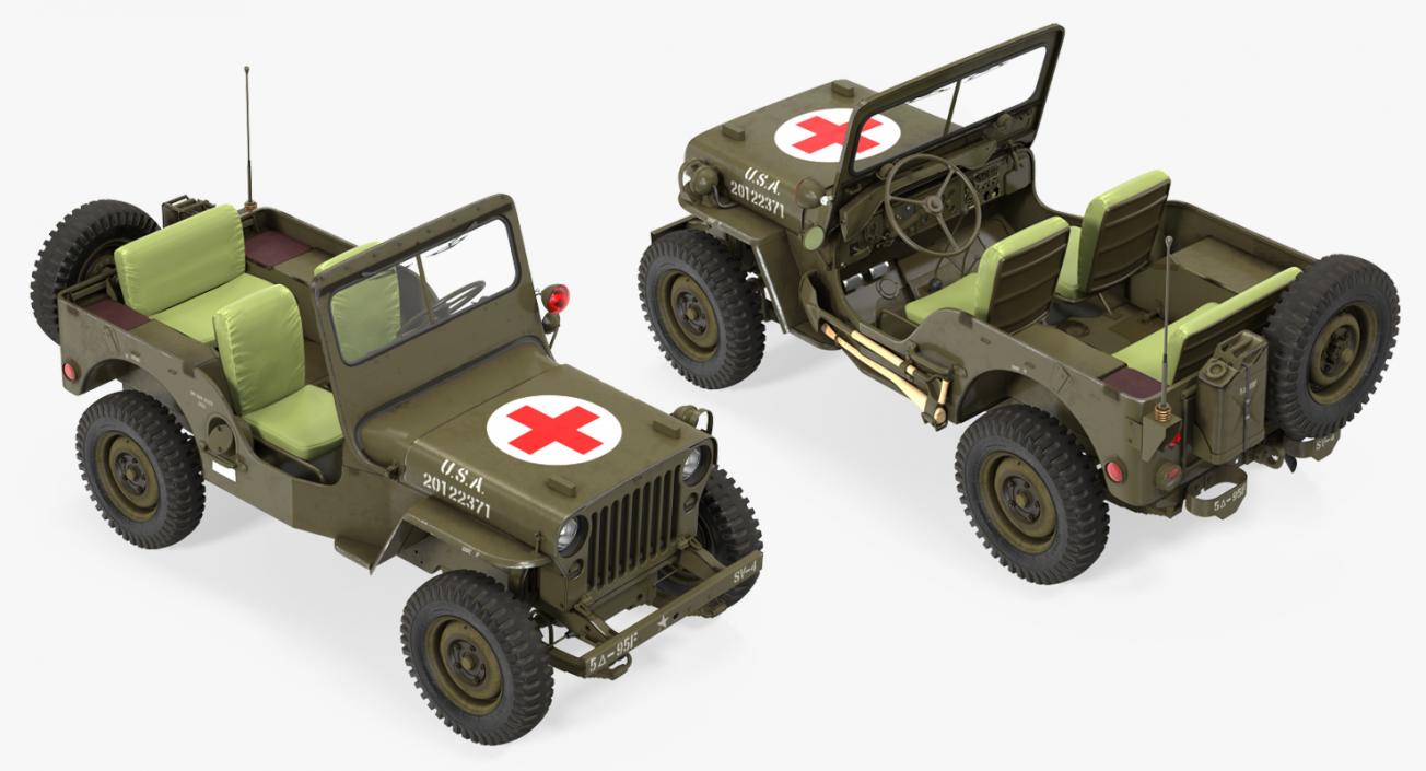 3D Jeep Willys 1944 Ambulance Rigged model