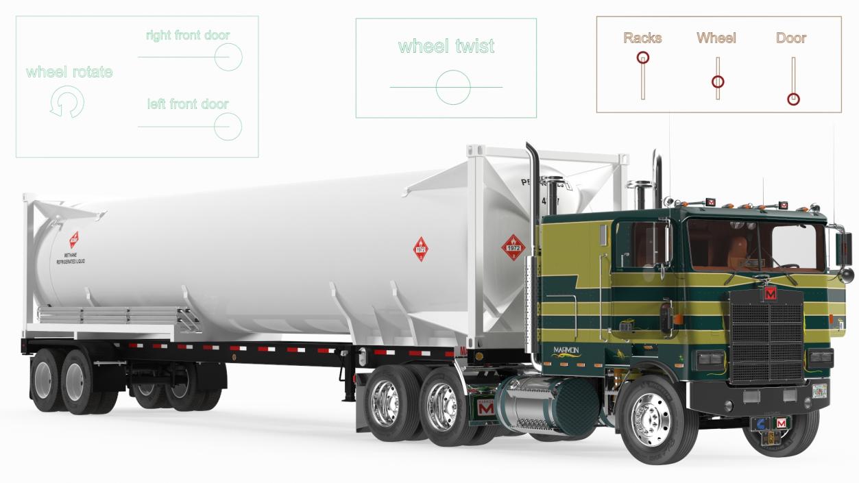 3D model Marmon Truck with LNG Semi Trailer Gas Tank Rigged