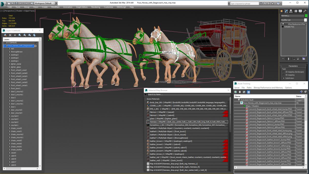 Four Horses with Stagecoach 3D