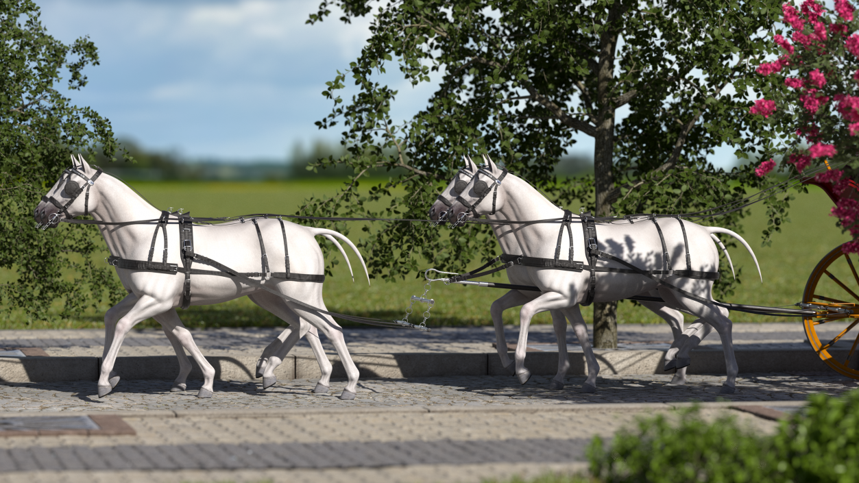 Four Horses with Stagecoach 3D