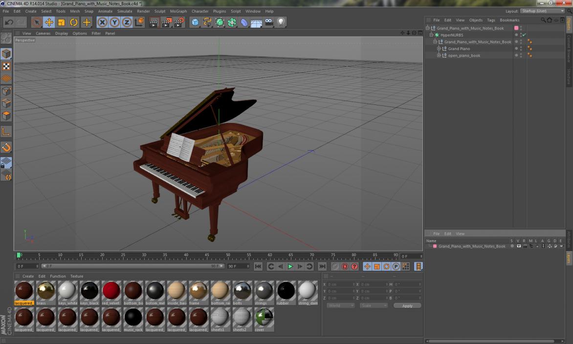 3D Grand Piano with Music Notes Book model