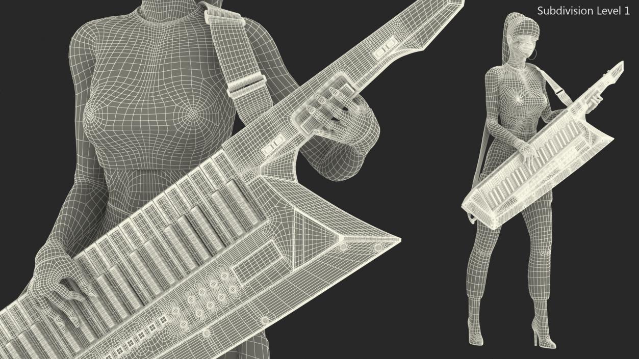 Dark Skin Woman with Roland AX Edge Keytar Rigged 3D model