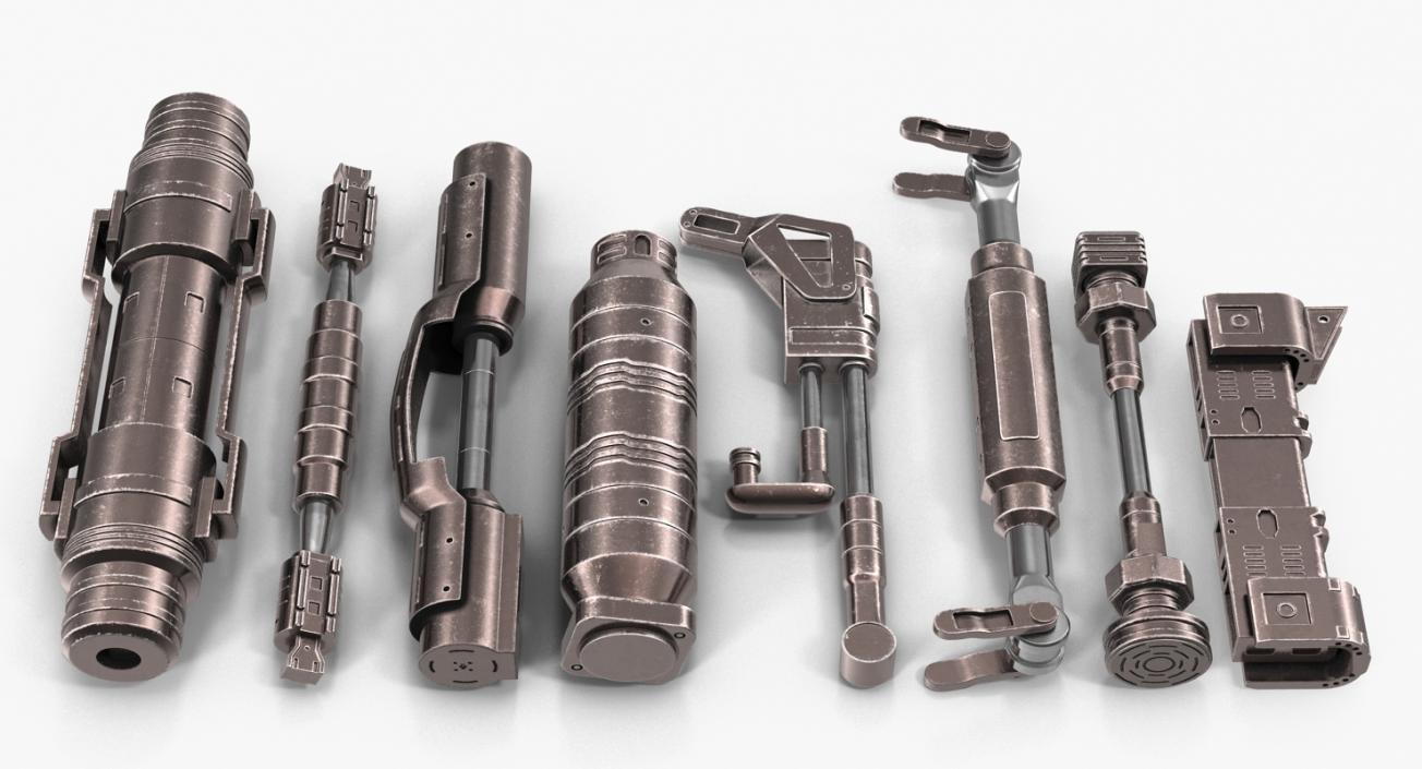 3D Anodized Ram Hydraulic Cylinders Set Sci-Fi model