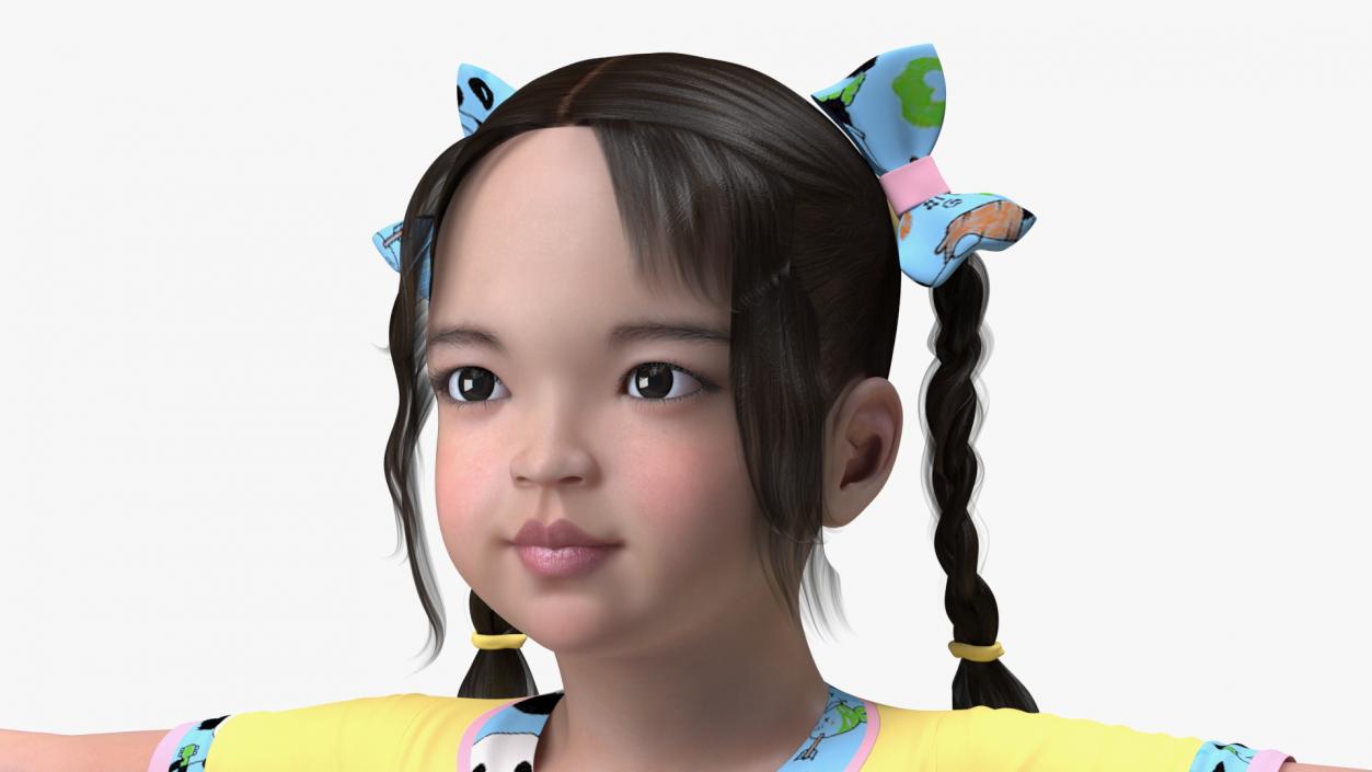 Asian Girl Baby in Pajamas Rigged for Maya 3D