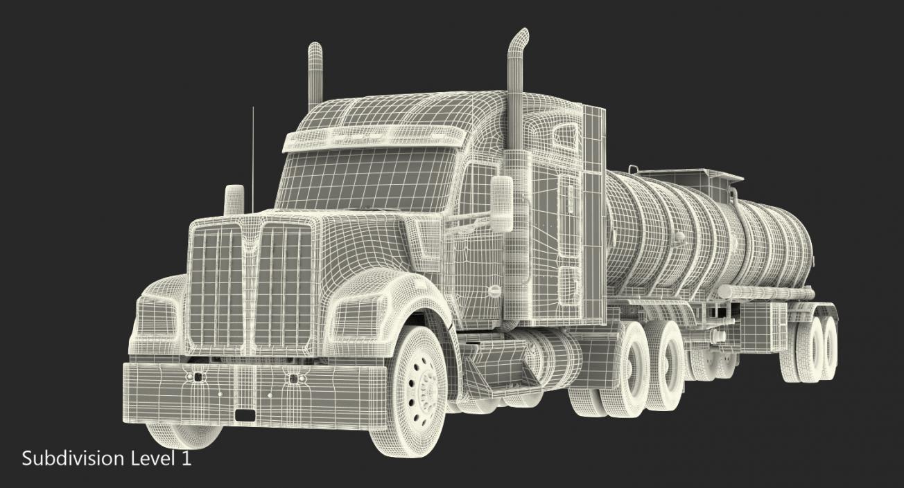 3D Long Hood Truck with Tank Trailer model