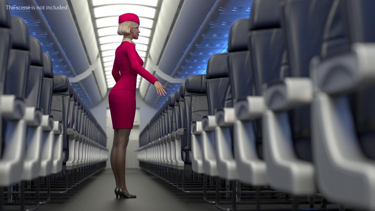 3D model Airline Hostess in Maroon Uniform T Pose