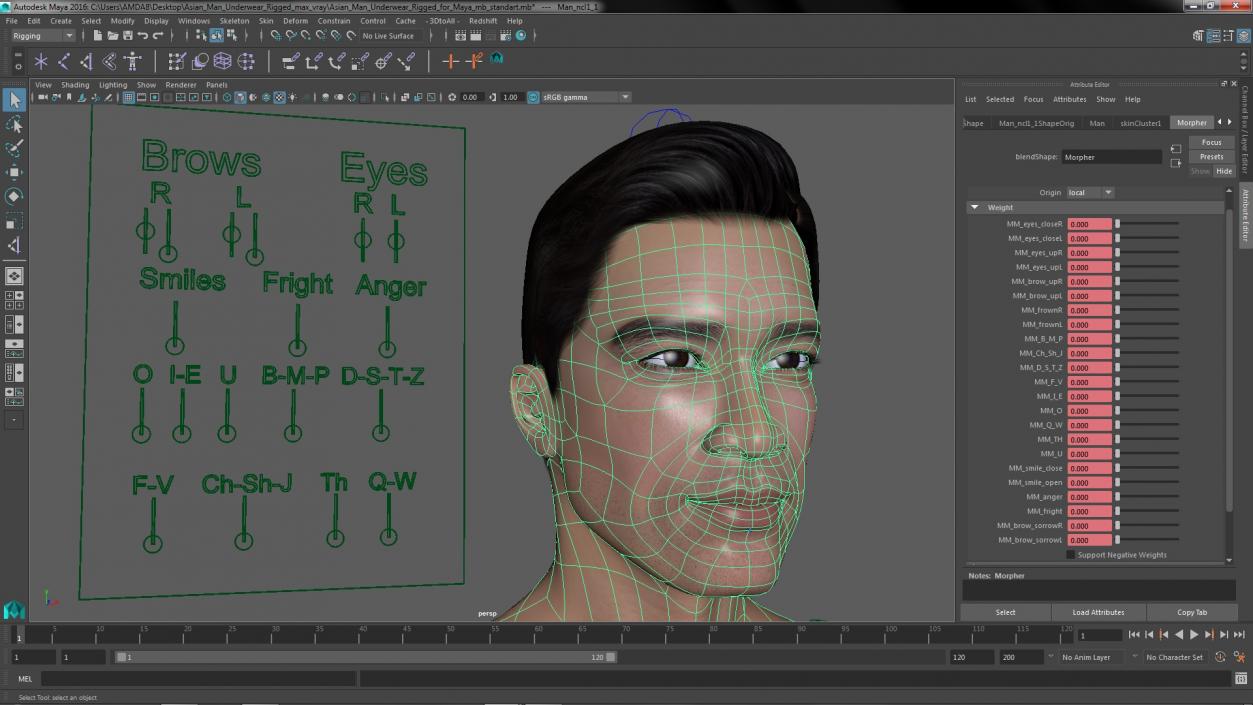 3D model Asian Man Underwear Rigged for Maya