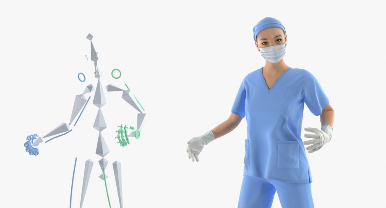 Asian Female Surgeon Rigged 3D