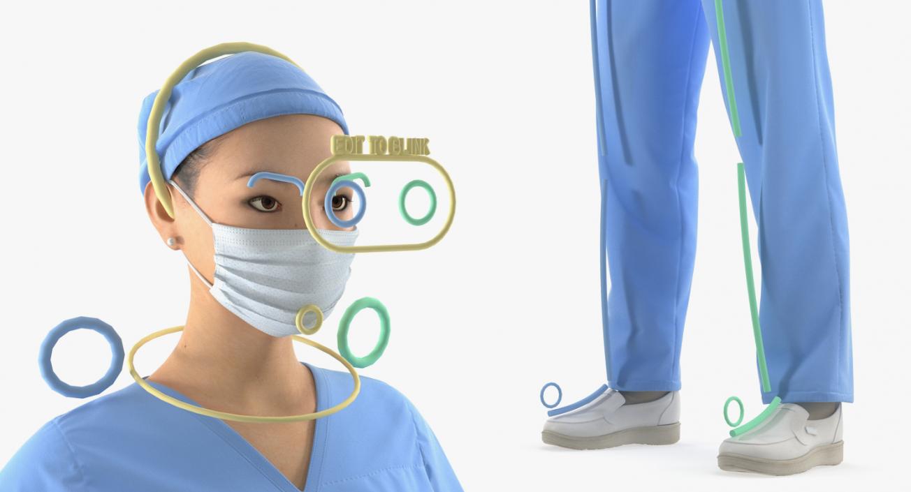 Asian Female Surgeon Rigged 3D