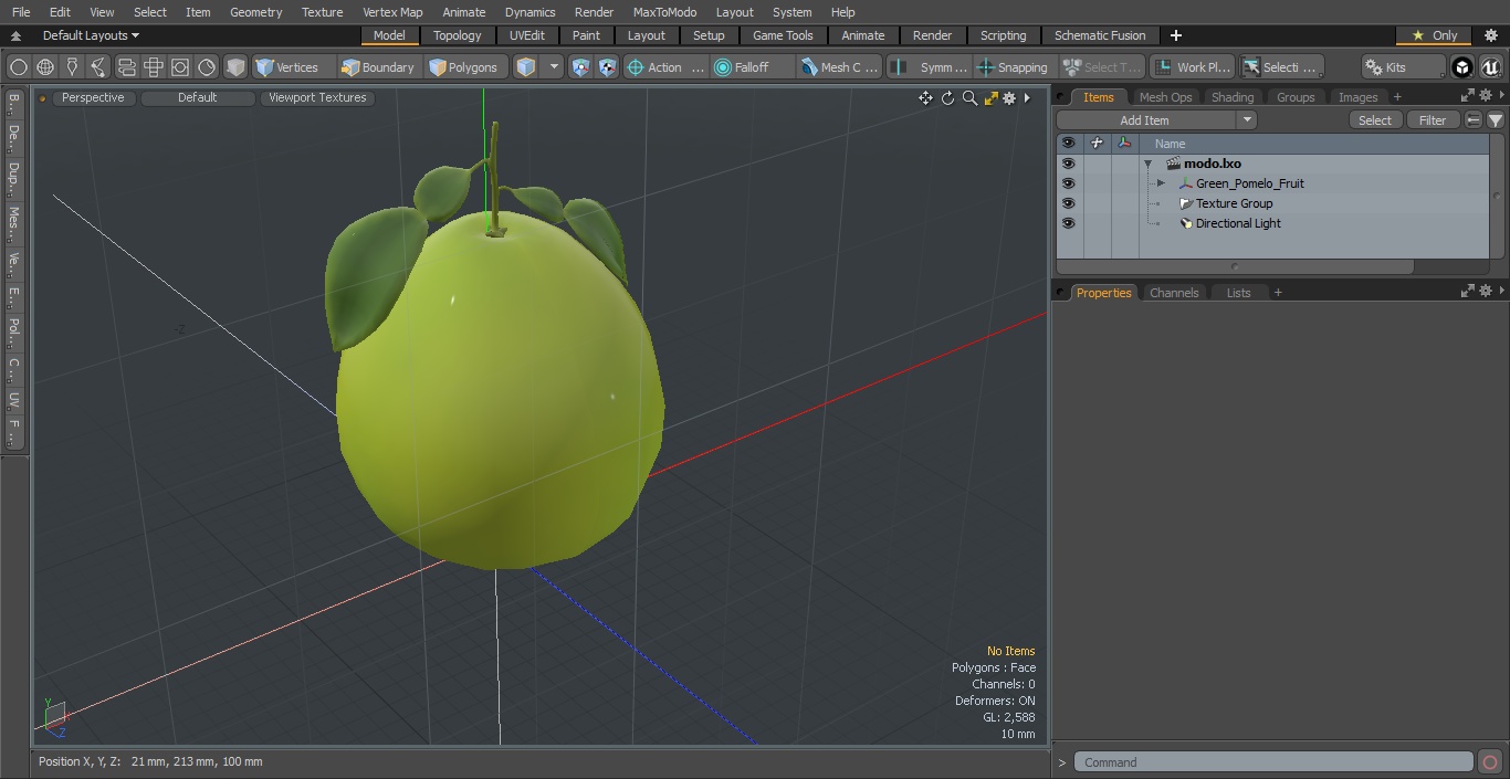 3D Green Pomelo Fruit model