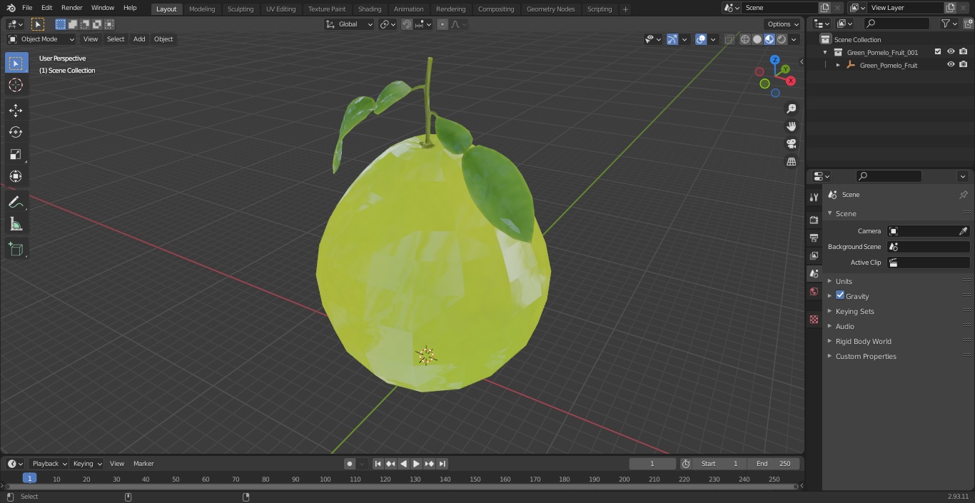 3D Green Pomelo Fruit model