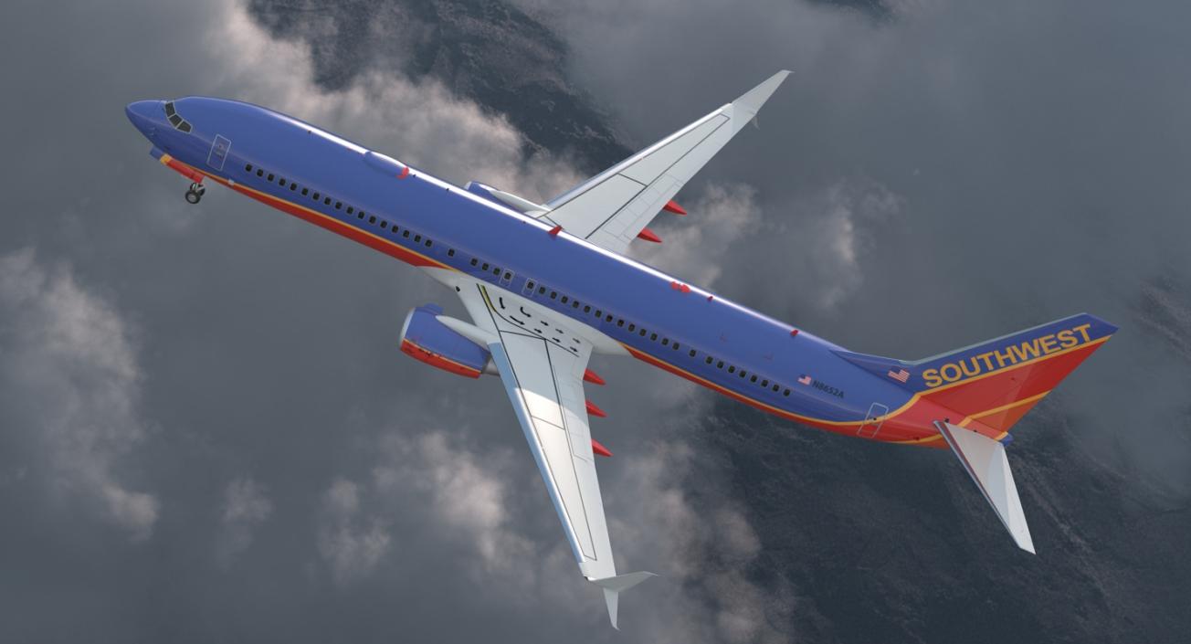 3D Boeing 737-900 with Interior and Cockpit Southwest Airlines Rigged