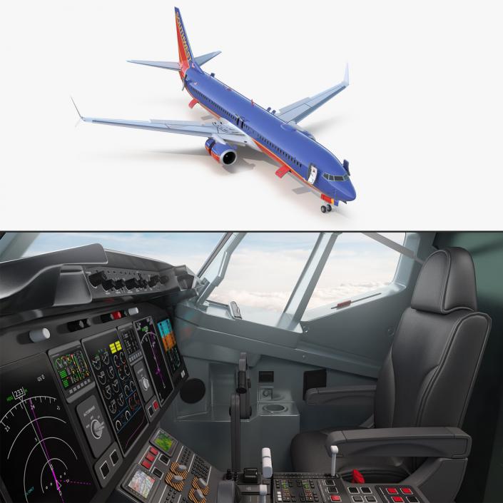 3D Boeing 737-900 with Interior and Cockpit Southwest Airlines Rigged
