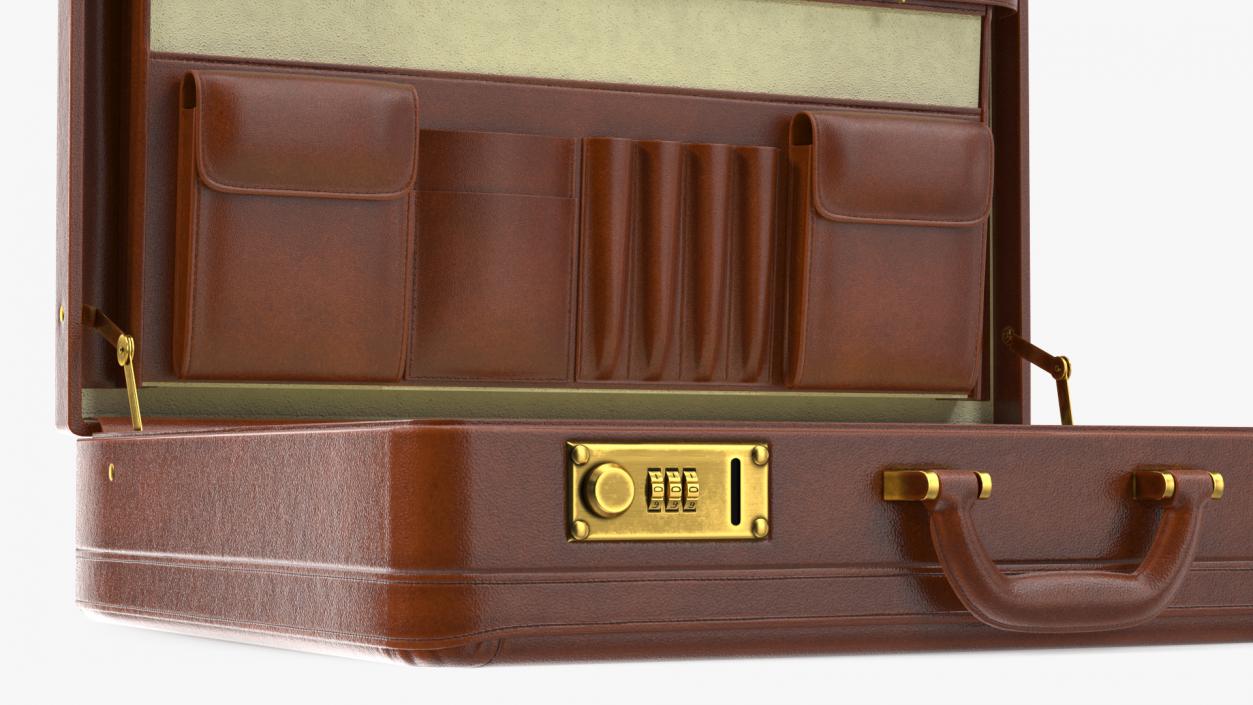 3D Hard Attache Leather Briefcase Brown