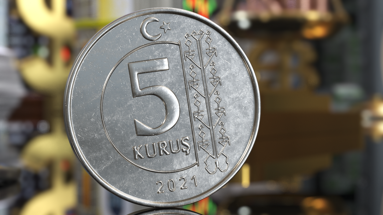5 Turkey Kurus Coin 3D model