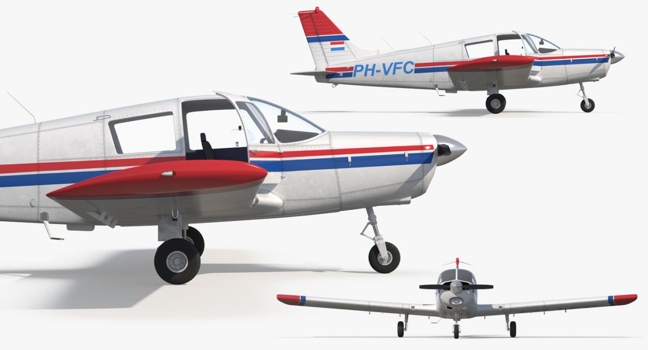 Piper PA-28 Cherokee Rigged 3D