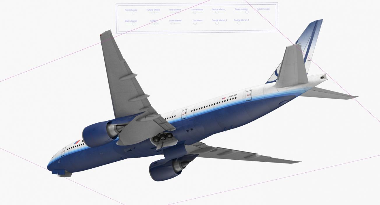 Boeing 777-200 United Airlines Rigged 3D