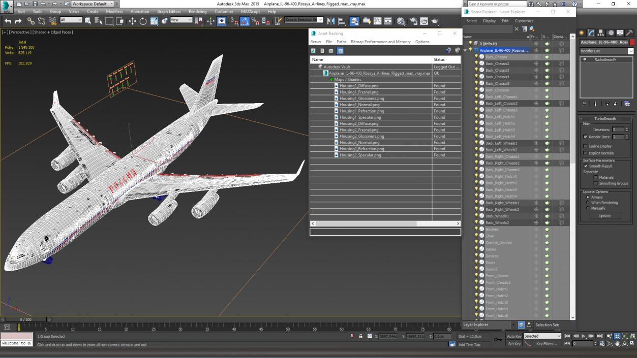 3D Airplane IL-96-400 Rossya Airlines Rigged