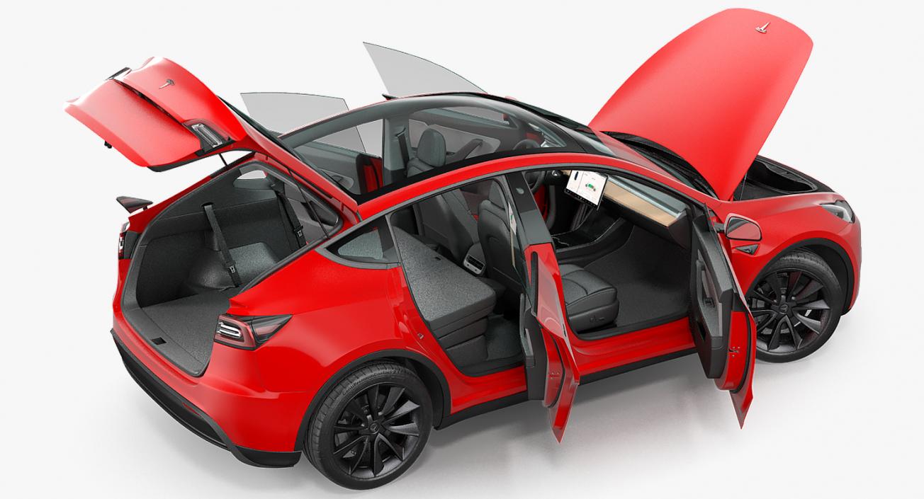 Tesla Model Y Red Rigged 3D model