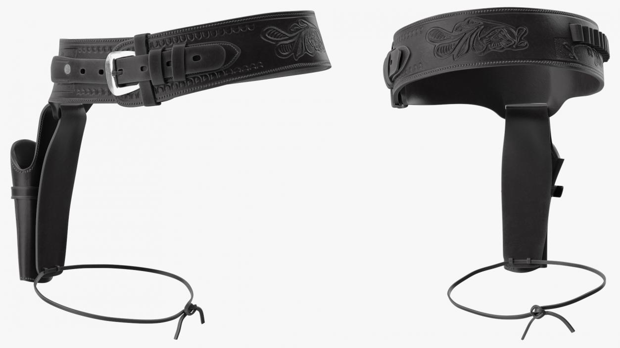 3D Western Gun Belt with Holster Leather Black model