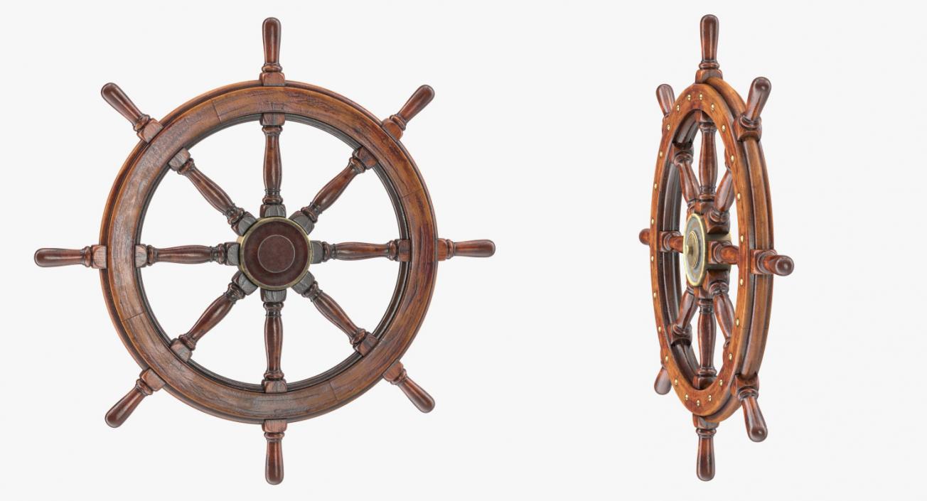 3D Old Wooden Helm Wheel