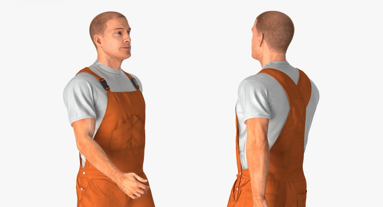 3D model Builder Wearing Orange Coveralls Walking Pose