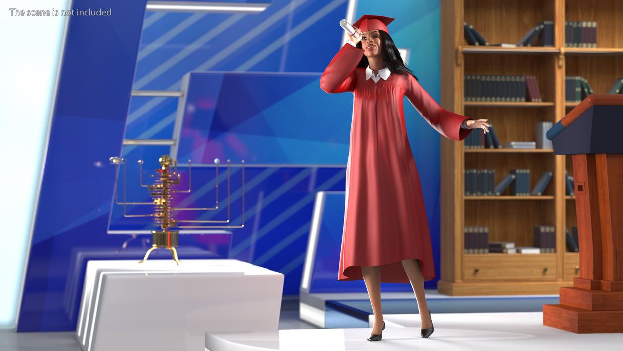 Light Skin Graduation Gown Woman 3D