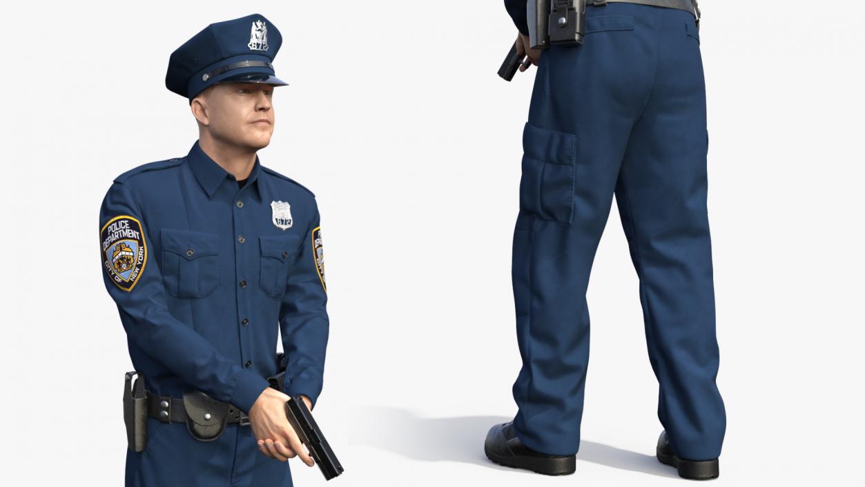 3D NY Police Officer Attention Pose Fur