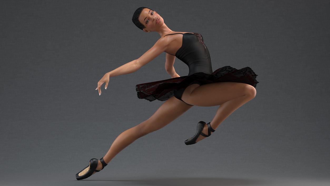 Light Skinned Black Ballerina Jump Pose 3D model