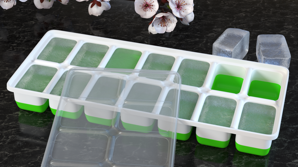 3D model Ice Cube Mold filled with Ice Green
