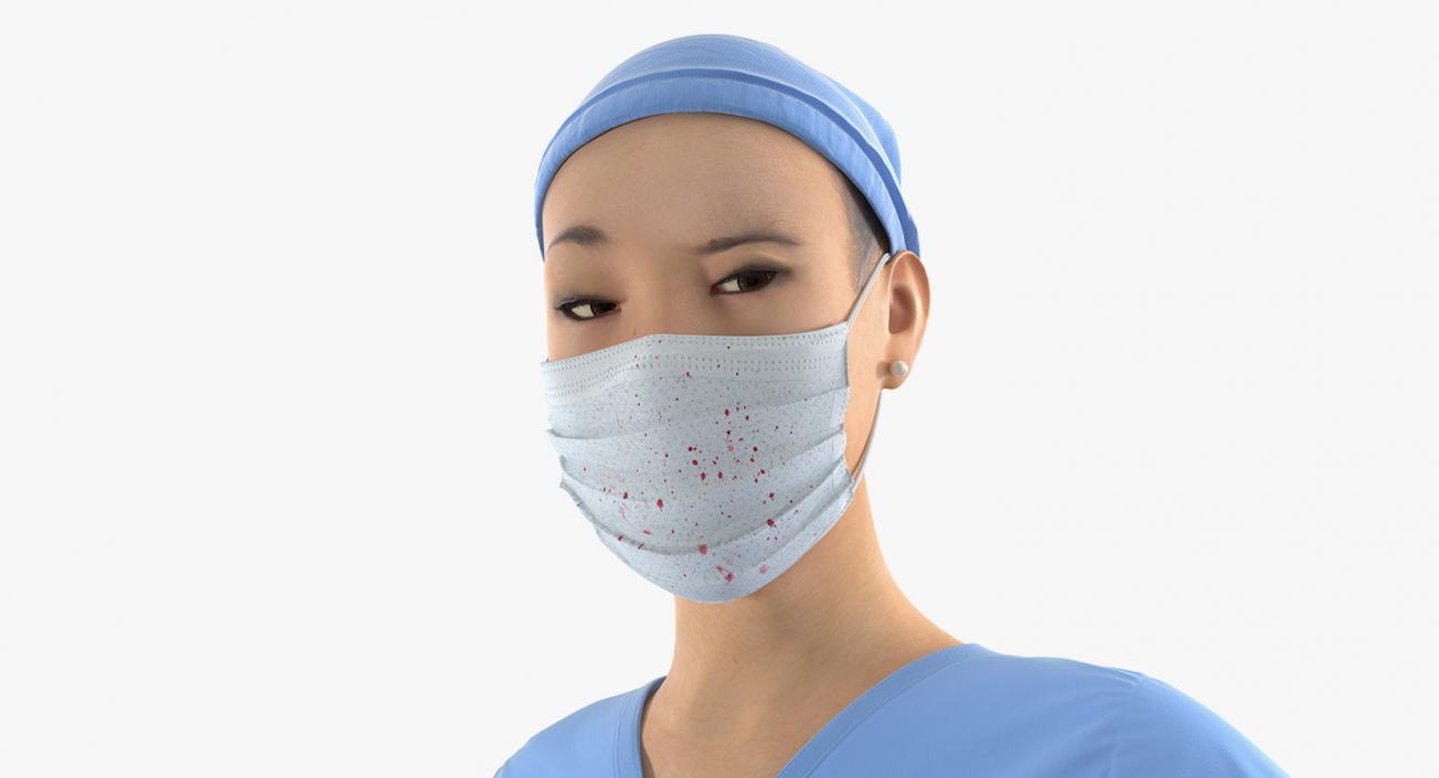 3D Asian Female Surgeon Stained with Blood Rigged