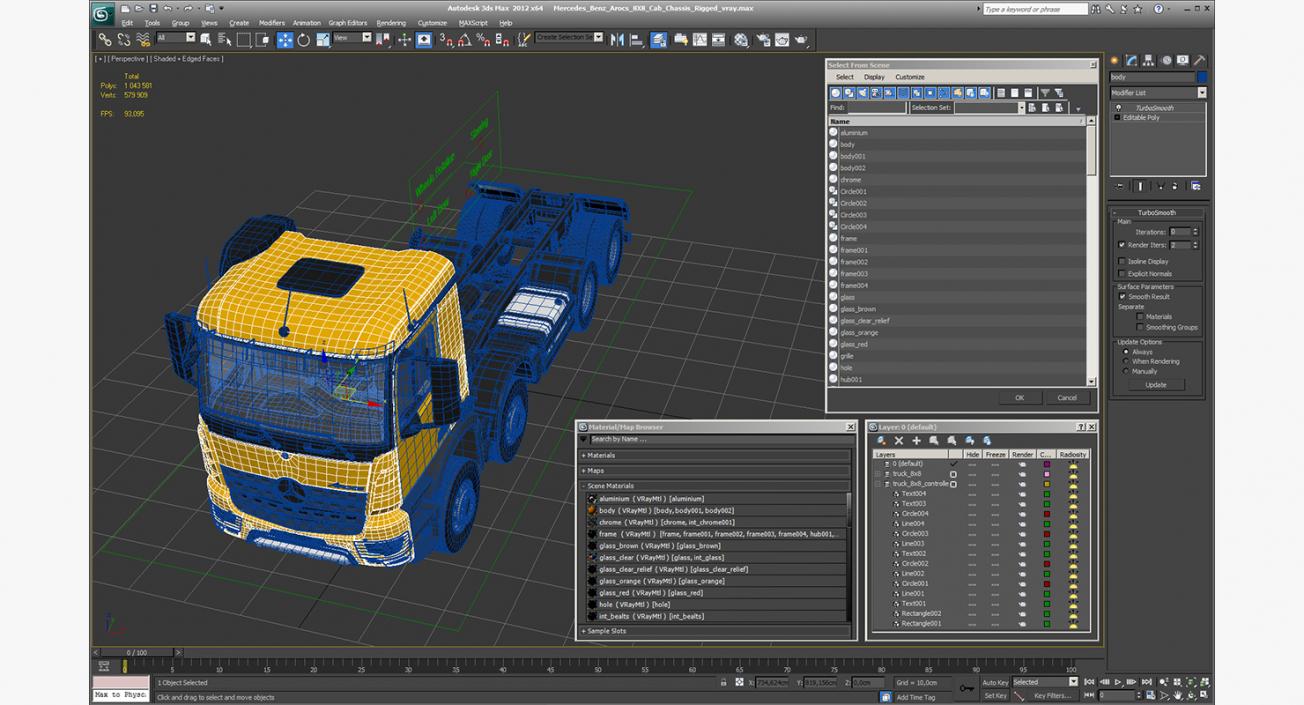 Mercedes Benz Arocs 8X8 Cab Chassis Rigged 3D