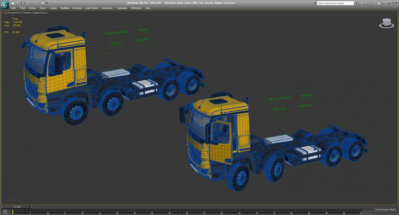 Mercedes Benz Arocs 8X8 Cab Chassis Rigged 3D