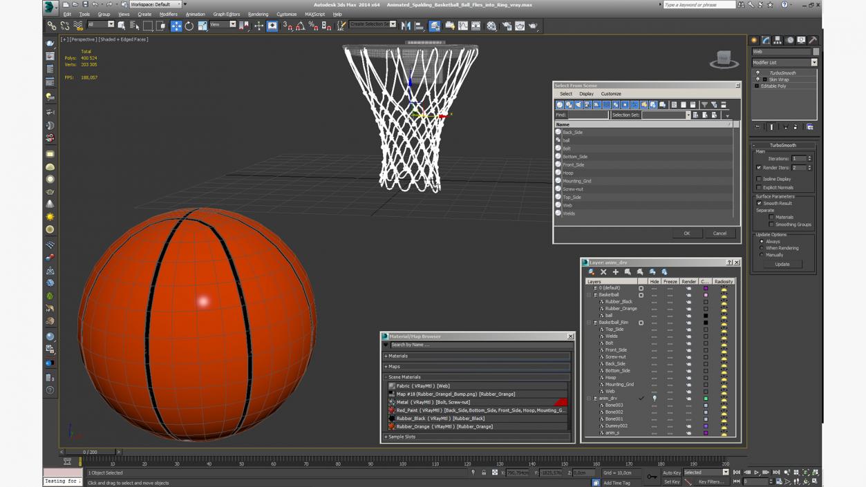 Animated Spalding Basketball Ball Flies into Ring 3D model