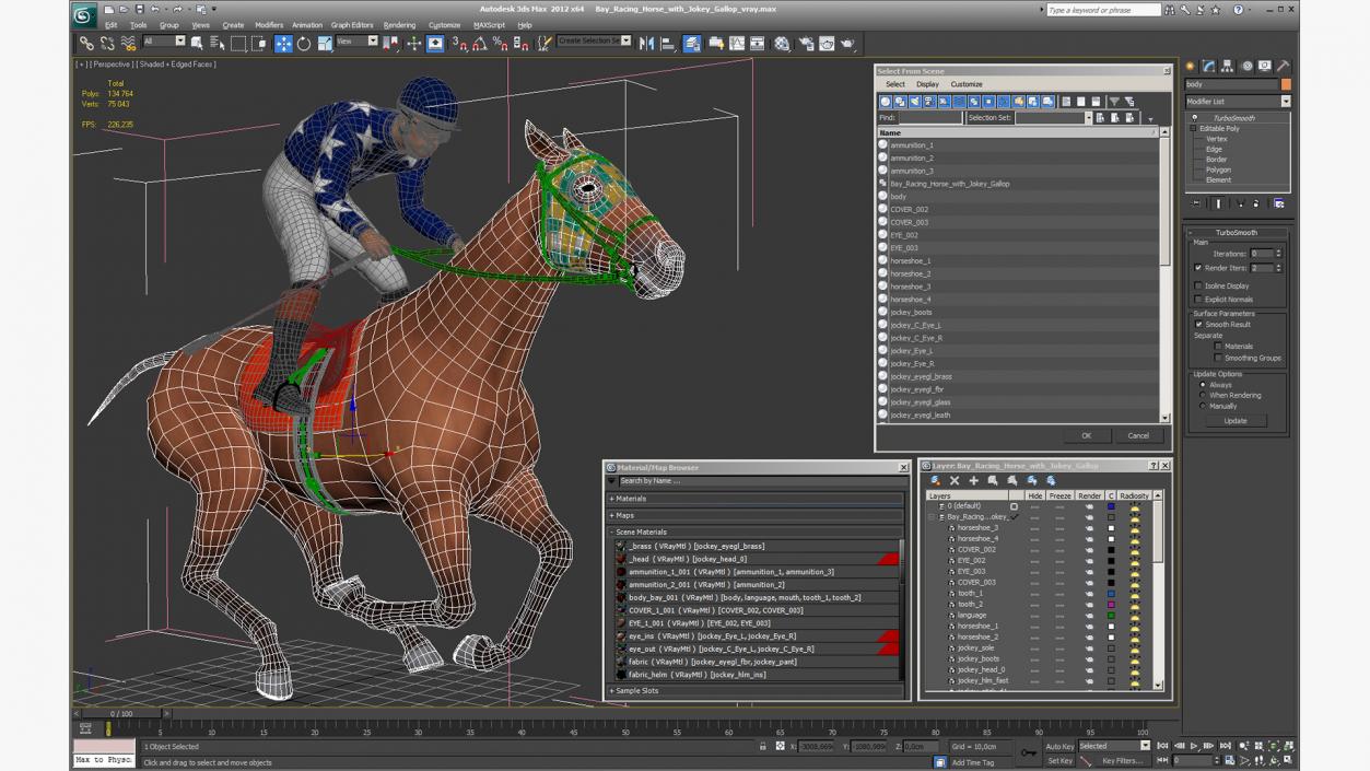 Bay Racing Horse with Jokey Gallop 3D model