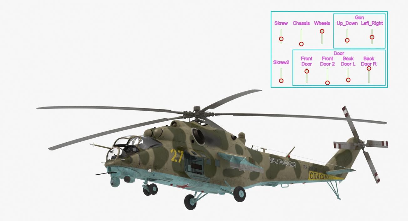 Russian Helicopter Mi-35M Rigged 3D