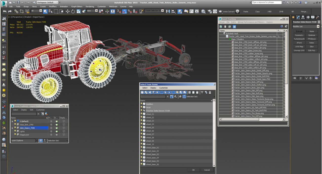 Tractor with Used Twin Rotary Rake Generic 3D