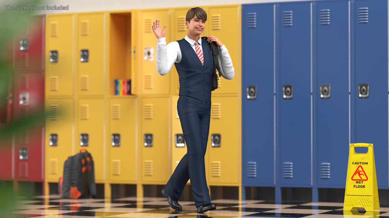 Teenage Boy School Uniform Walking Pose 3D model