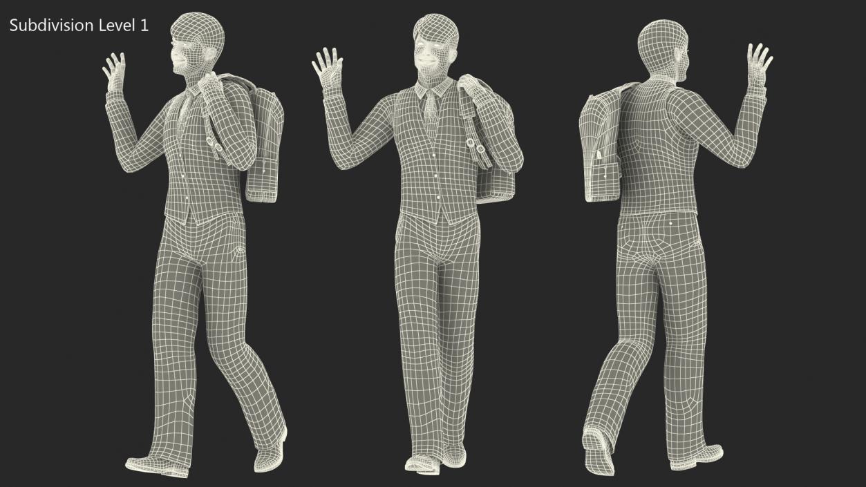 Teenage Boy School Uniform Walking Pose 3D model