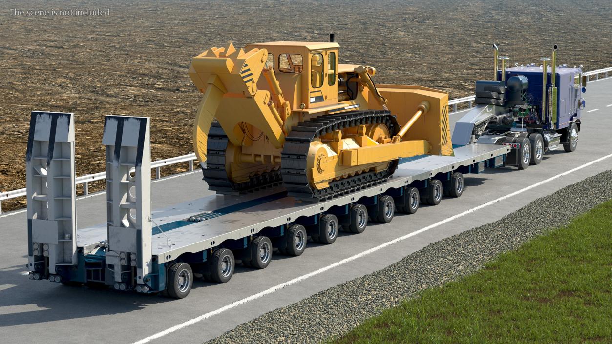 3D model Cabover Truck with Bulldozer on Heavy Transport Trailer