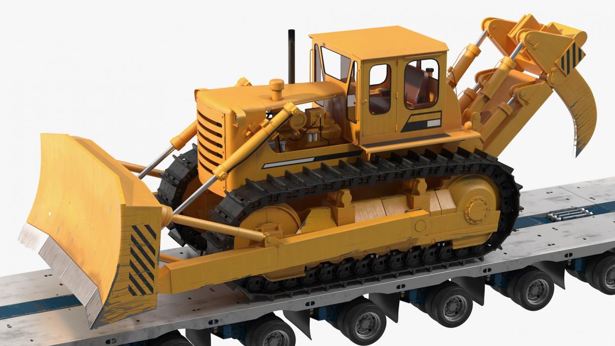 3D model Cabover Truck with Bulldozer on Heavy Transport Trailer