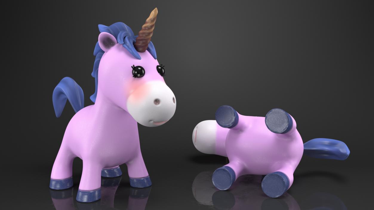 3D Pink Cartoon Unicorn Neutral Pose model