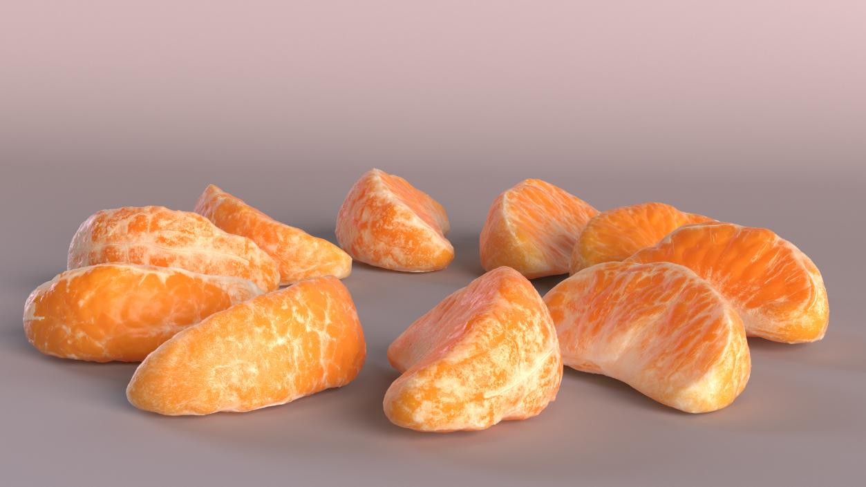 3D Slices of Peeled Orange Tangerine Fruit in Sun Form